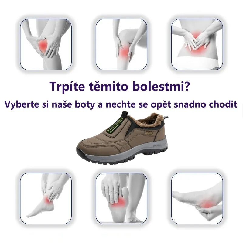 Zimní ortopedická obuv, zateplená s měkkou podšívkou, která ulevuje od bolesti nohou i únavy zad.